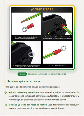 Tomacorriente con conductor de protección verde y amarillo conectado